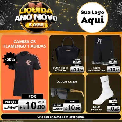 Modelo de Rede Social para Feed Facebook com o tema Liquida Ano Novo É Aqui! para Roupas e acessórios