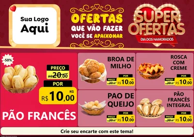 Modelo de Encarte para Encarte A4 Horizontal com o tema Dia dos Namorados para Padaria