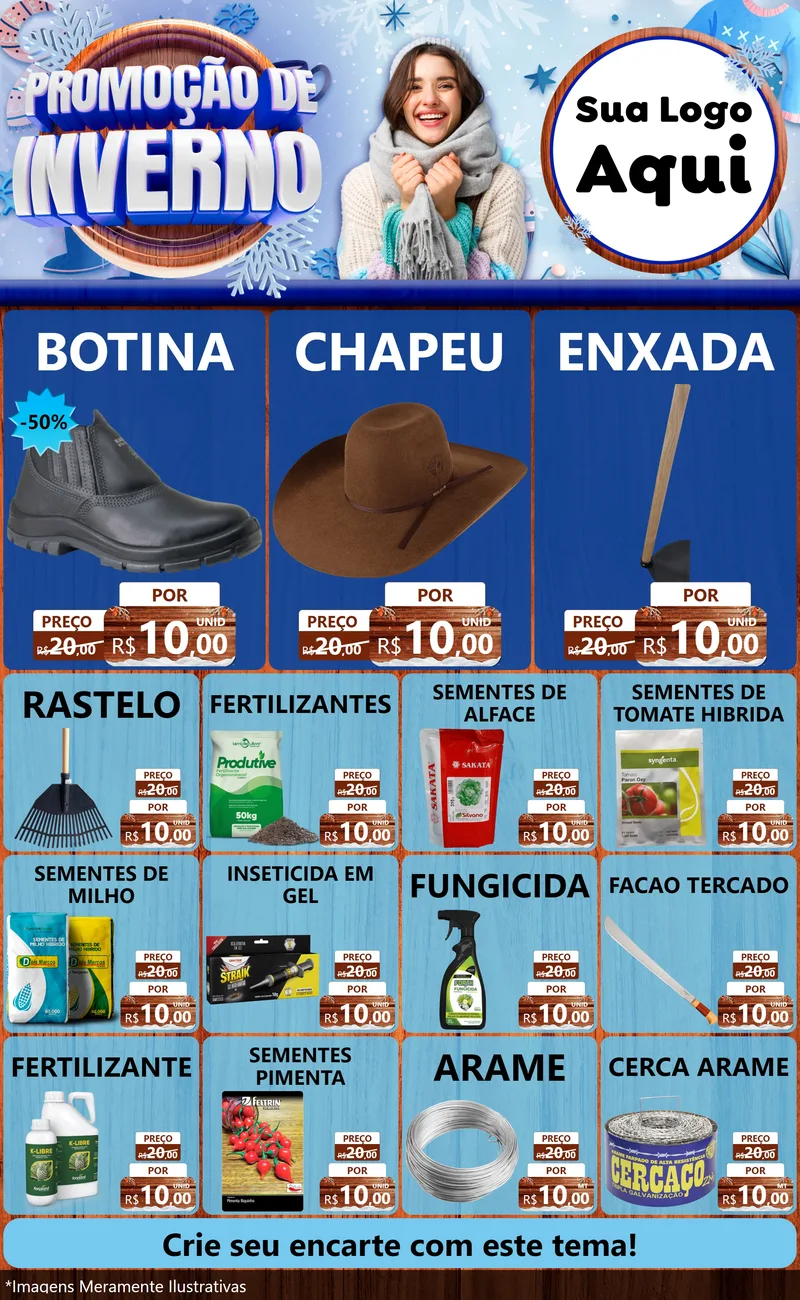 Modelo de Encarte para Encarte Grande com o tema Promoção de Inverno para Agropecuária