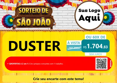 Modelo de Cartaz para Cartaz A4 Horizontal com o tema Sorteio de São João para Concessionaria de Carros