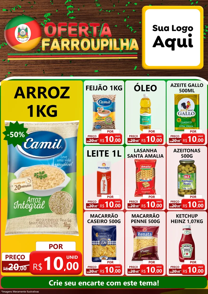 Modelo de Encarte para Encarte A4 Vertical com o tema Oferta Farroupilha para Supermercado