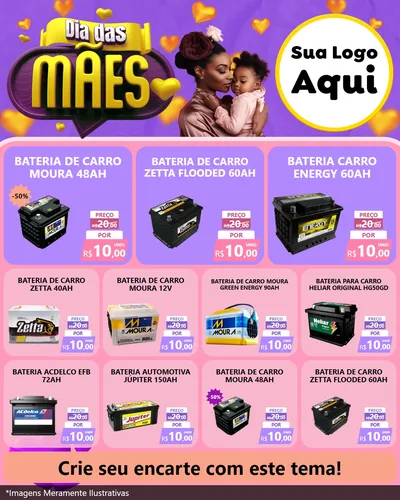 Modelo de Rede Social para Feed Instagram com o tema Dia das Mães para Baterias Elétricas