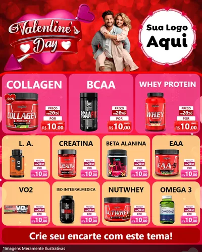Modelo de Rede Social para Feed Instagram com o tema Valentine's Day para Suplementos alimentares