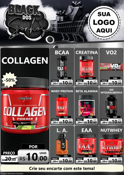 Modelo de Encarte para Encarte A4 Vertical com o tema Black dos Sonhos para Suplementos alimentares
