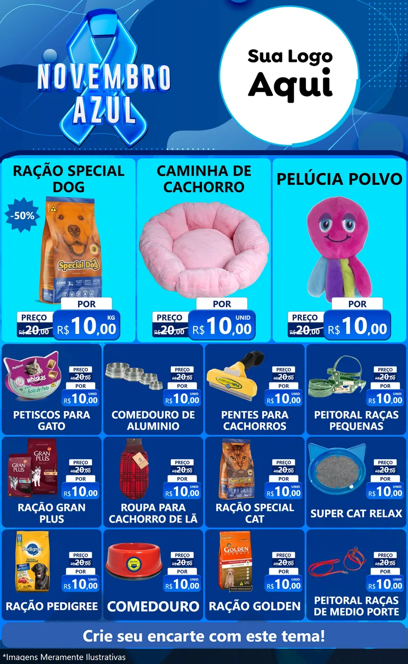 Modelo de Encarte para Encarte Grande com o tema Novembro Azul para Pet Shop