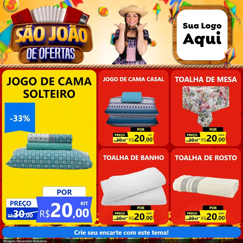 Modelo de Rede Social para Feed Facebook com o tema São João de Ofertas para Cama, Mesa e Banho