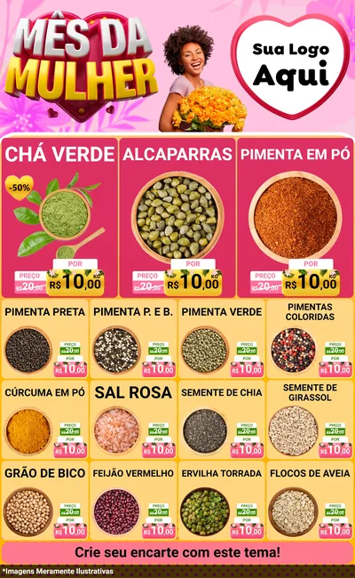Modelo de Encarte para Encarte Grande com o tema Mês da Mulher para Produtos Naturais