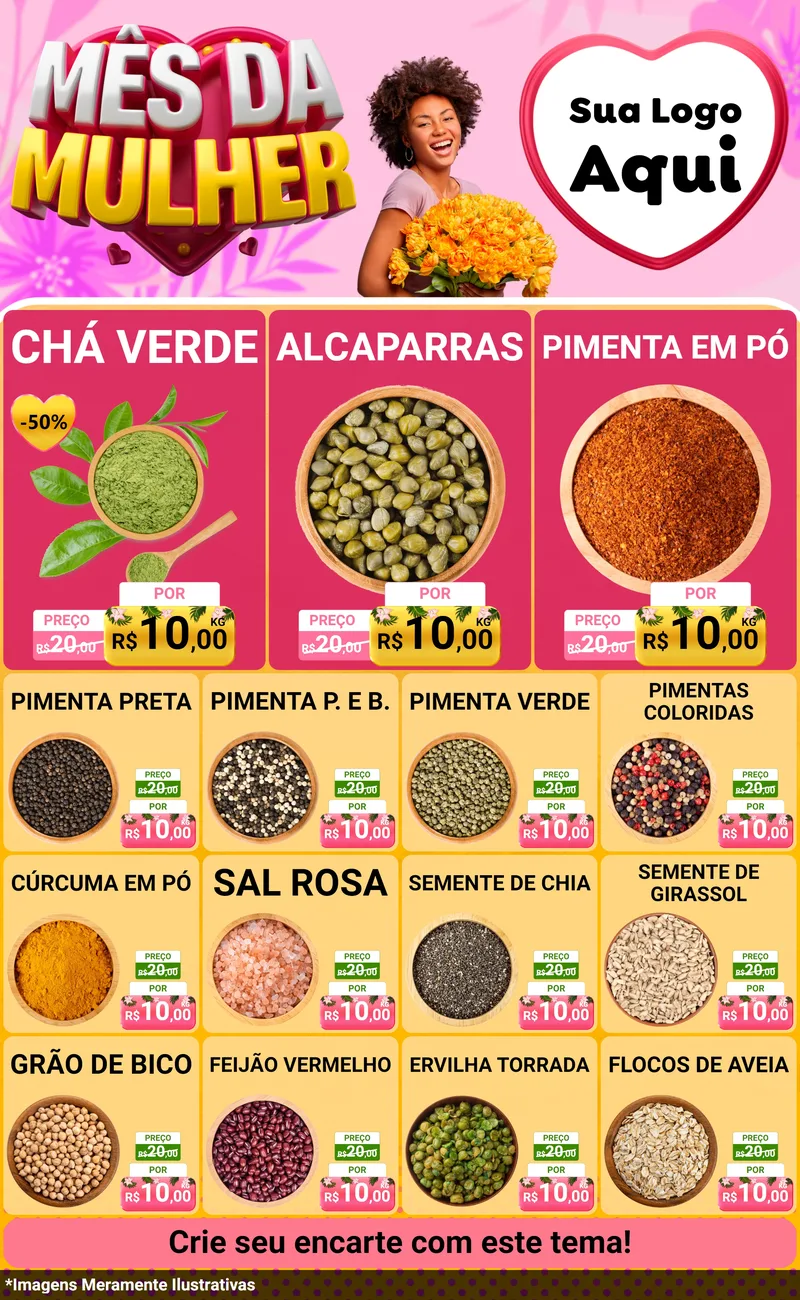 Modelo de Encarte para Encarte Grande com o tema Mês da Mulher para Produtos Naturais