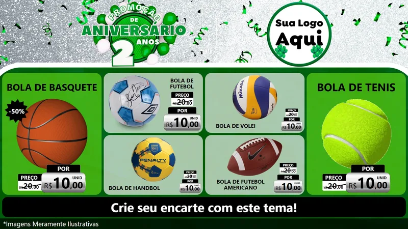 Modelo de TV para TV Horizontal com o tema Promoção de Aniversário - 2 Anos para Artigos Esportivos
