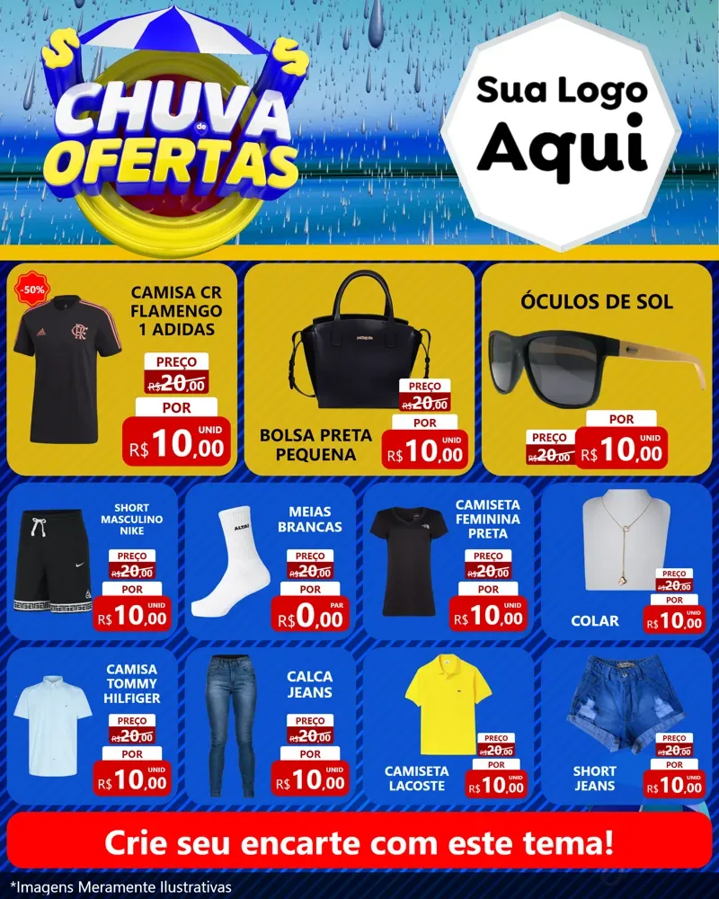 Modelo de Rede Social para Feed Instagram com o tema Chuva de Ofertas para Roupas e acessórios