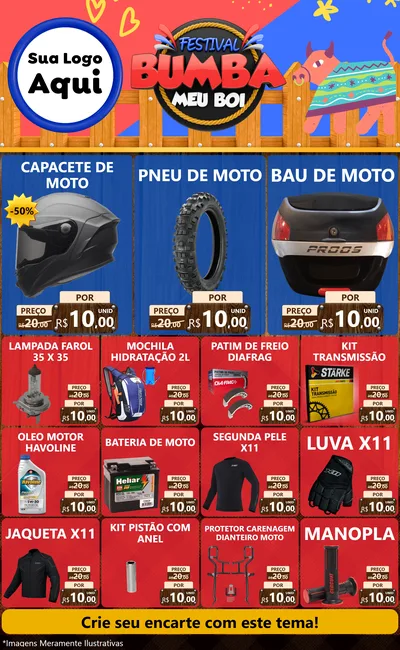Modelo de Encarte para Encarte Grande com o tema Festival Bumba Meu Boi para Moto peças