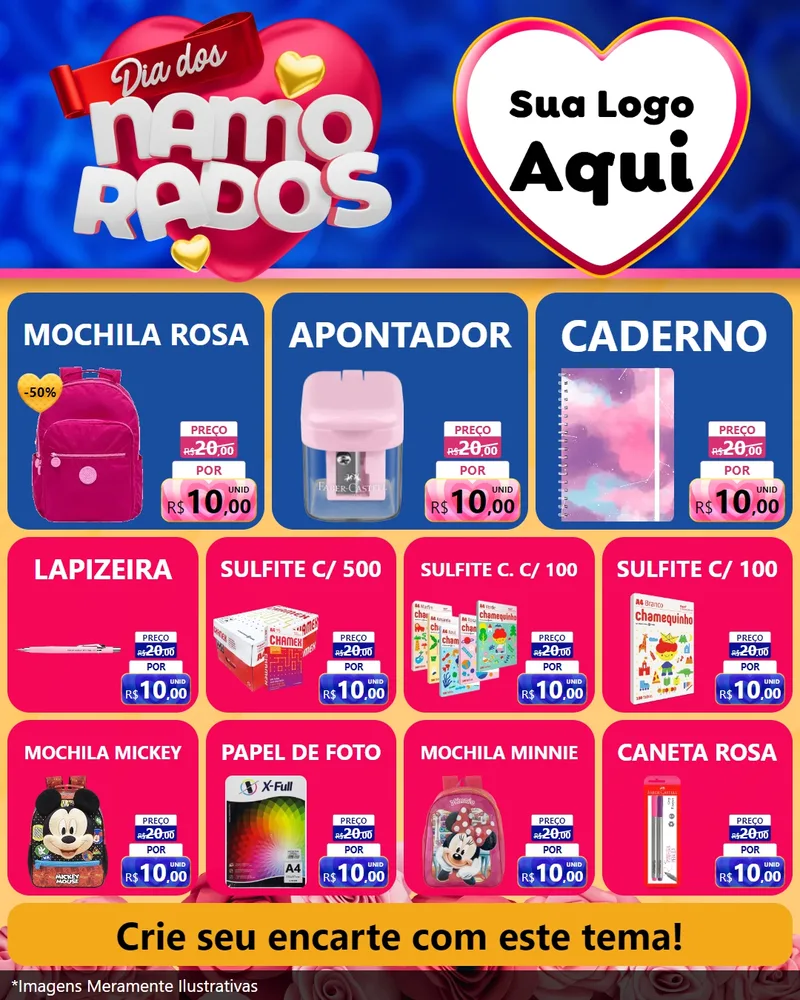 Modelo de Rede Social para Feed Instagram com o tema Dia dos namorados para Papelaria