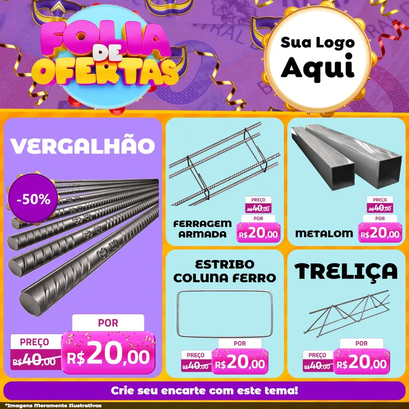 Modelo de Rede Social para Feed Facebook com o tema Folia de Ofertas para Ferragens