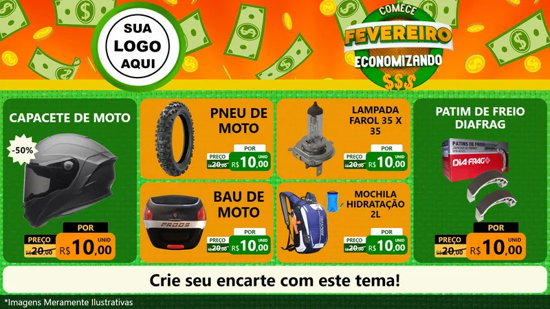 Modelo de TV para TV Horizontal com o tema Comece Fevereiro Economizando para Moto peças
