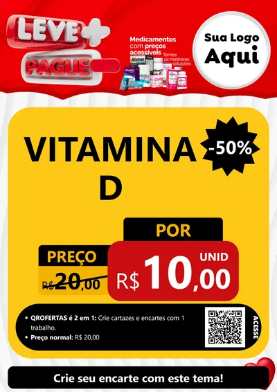 Modelo de Cartaz para Cartaz A4 Vertical com o tema Leve Mais Pague Menos para Farmácia
