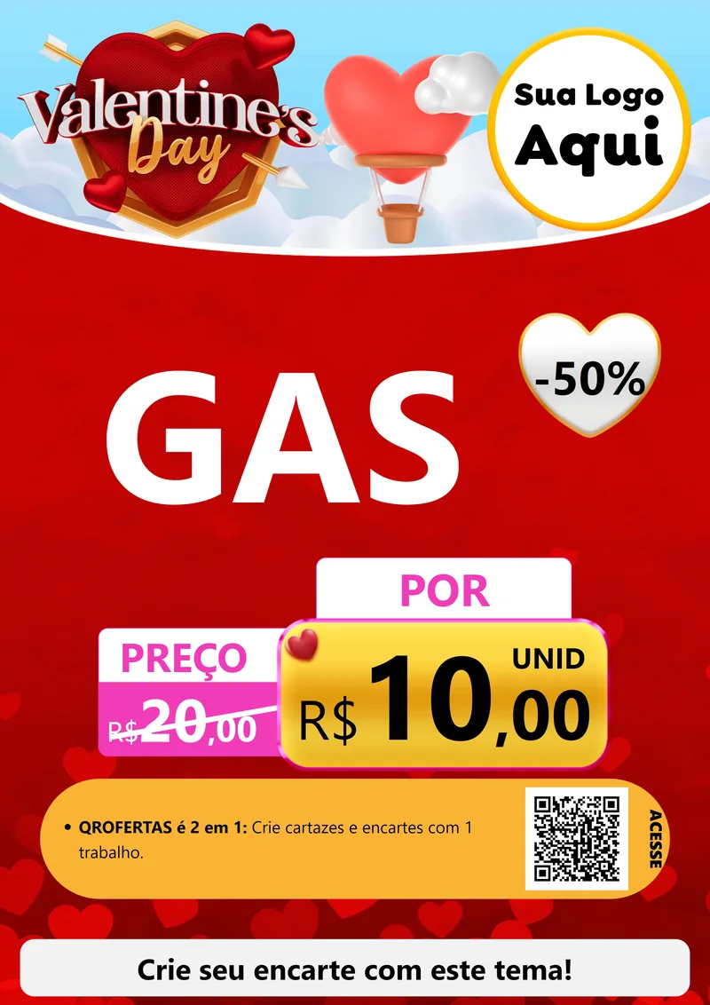 Modelo de Cartaz para Cartaz A4 Vertical com o tema Valentine's Day para Água e gás