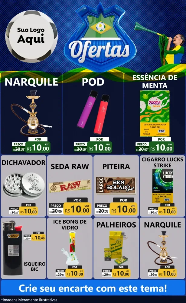 Modelo de Encarte para Encarte Grande com o tema Ofertas (Futebol) para Tabacaria