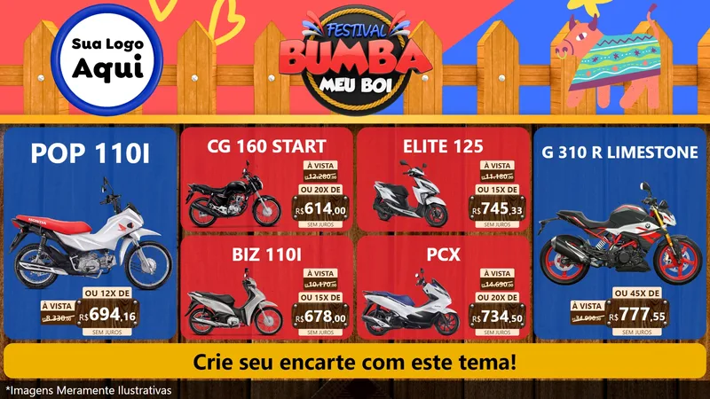 Modelo de TV para TV Horizontal com o tema Festival Bumba Meu Boi para Concessionaria de Motos