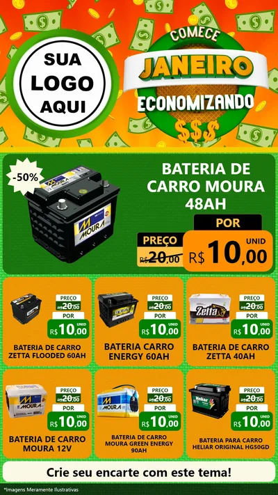 Modelo de Rede Social para Stories com o tema Comece Janeiro Economizando para Baterias Elétricas