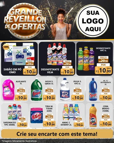 Modelo de Rede Social para Feed Instagram com o tema Grande Réveillon de Ofertas para Produtos de Limpeza