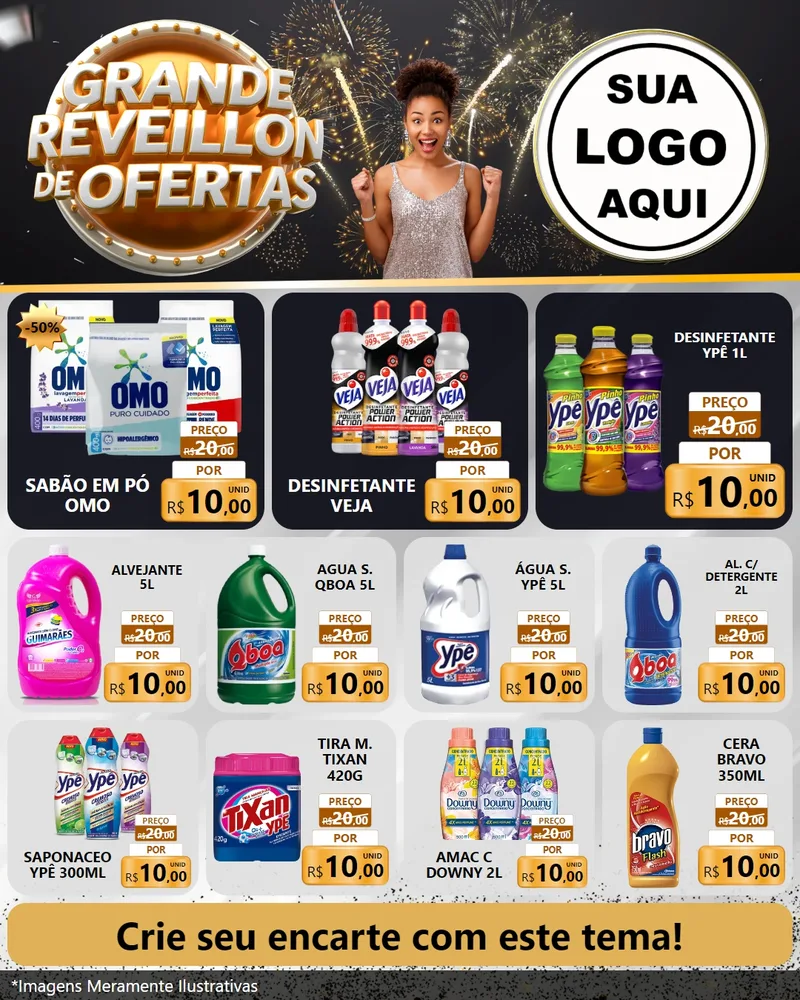 Modelo de Rede Social para Feed Instagram com o tema Grande Réveillon de Ofertas para Produtos de Limpeza