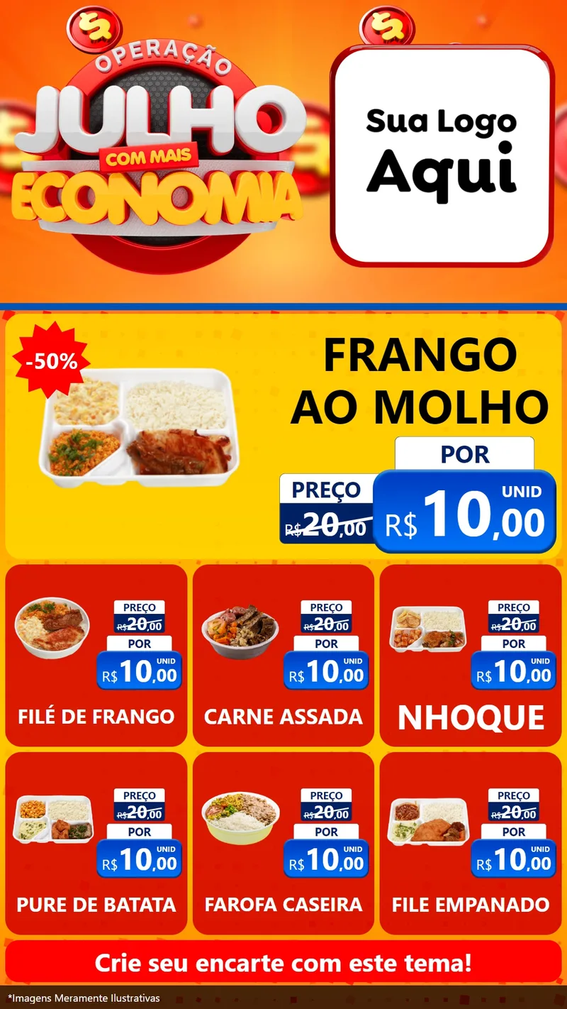 Modelo de Rede Social para Stories com o tema Operação Julho Com Mais Economia para Restaurante