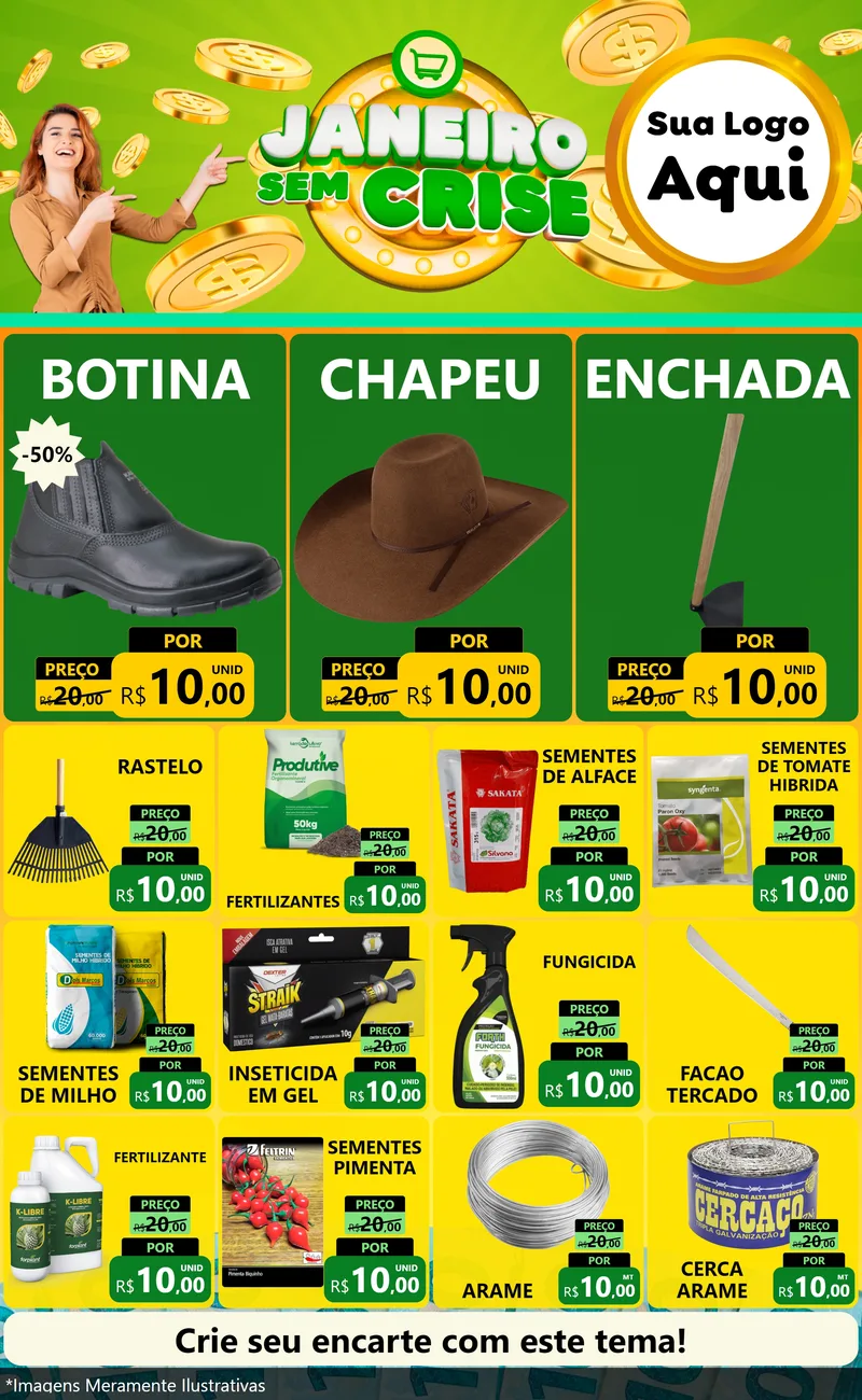 Modelo de Encarte para Encarte Grande com o tema Janeiro Sem Crise para Agropecuária