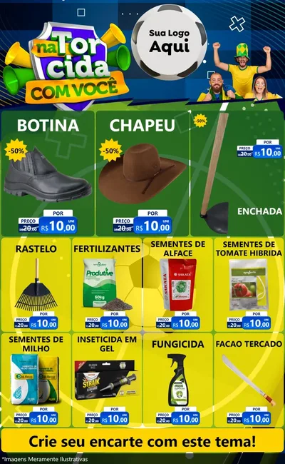 Modelo de Encarte para Encarte Grande com o tema Na Torcida Com Você - Copa para Agropecuária