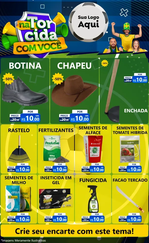 Modelo de Encarte para Encarte Grande com o tema Na Torcida Com Você - Copa para Agropecuária