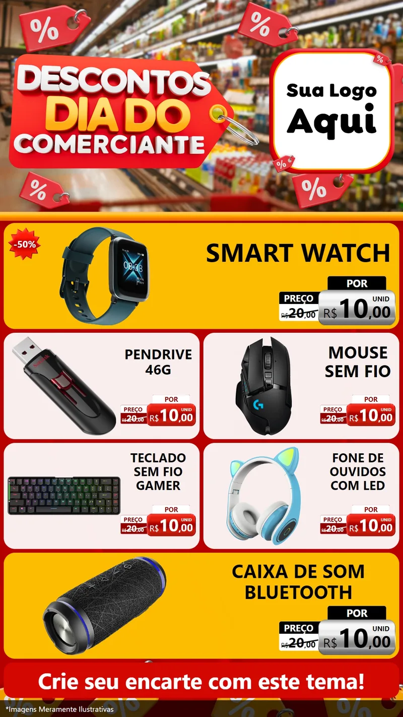 Modelo de TV para TV Vertical com o tema Descontos Dia do Comerciante para Informática