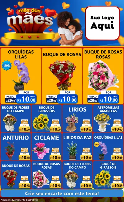 Modelo de Encarte para Encarte Grande com o tema Mês das Mães para Floricultura e jardim