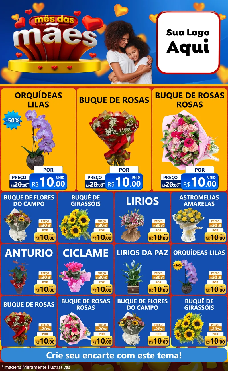 Modelo de Encarte para Encarte Grande com o tema Mês das Mães para Floricultura e jardim