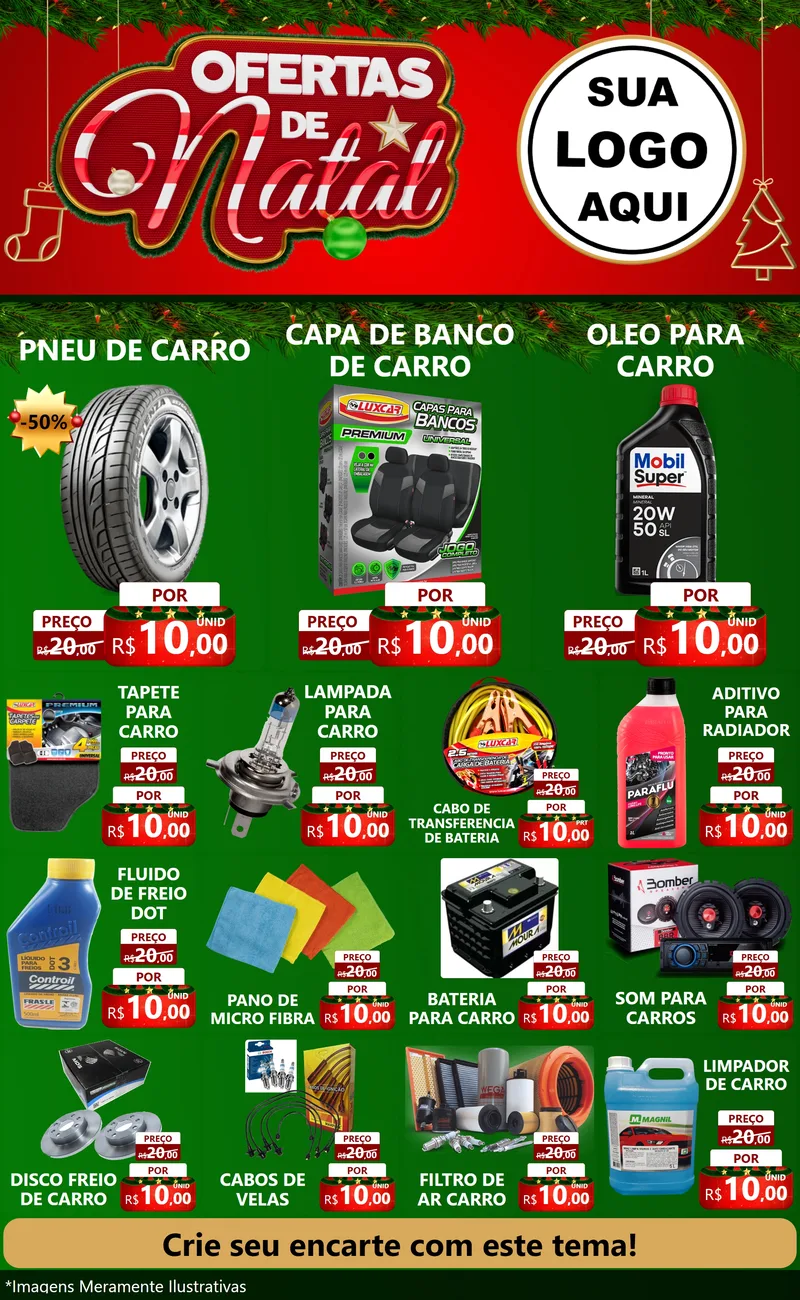 Modelo de Encarte para Encarte Grande com o tema Ofertas de Natal para Auto peças