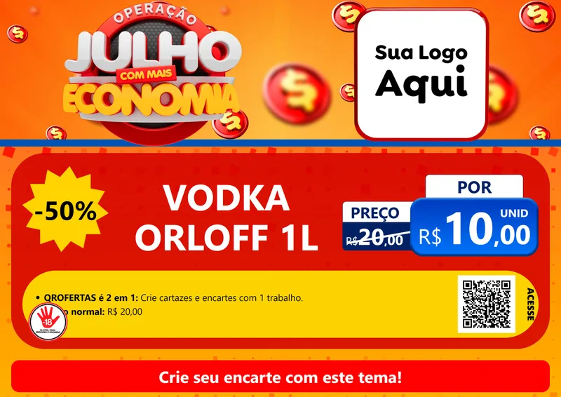 Modelo de Cartaz para Cartaz A4 Horizontal com o tema Operação Julho Com Mais Economia para Distribuidora de bebidas