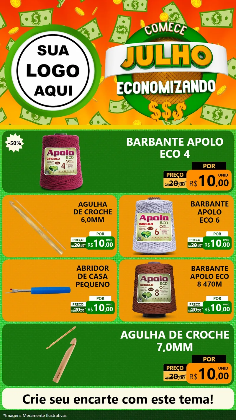 Modelo de TV para TV Vertical com o tema Comece Julho Economizando para Armarinho e Aviamentos