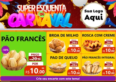 Modelo de Encarte para Encarte A4 Horizontal com o tema Super Esquenta de Carnaval para Padaria