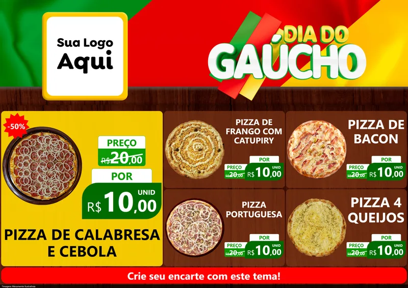 Modelo de Encarte para Encarte A4 Horizontal com o tema Dia do Gaúcho para Pizzaria