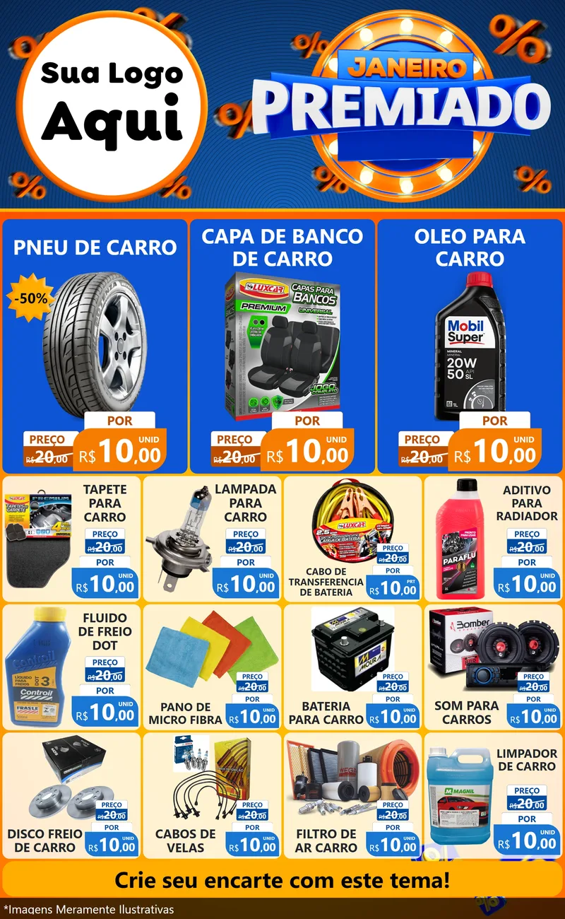 Modelo de Encarte para Encarte Grande com o tema Janeiro Premiado para Auto peças