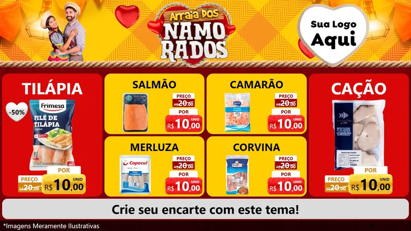 Modelo de TV para TV Horizontal com o tema Arraiá dos Namorados para Peixaria