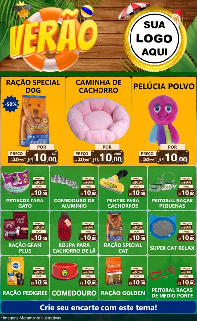 Modelo de Encarte para Encarte Grande com o tema Verão para Pet Shop