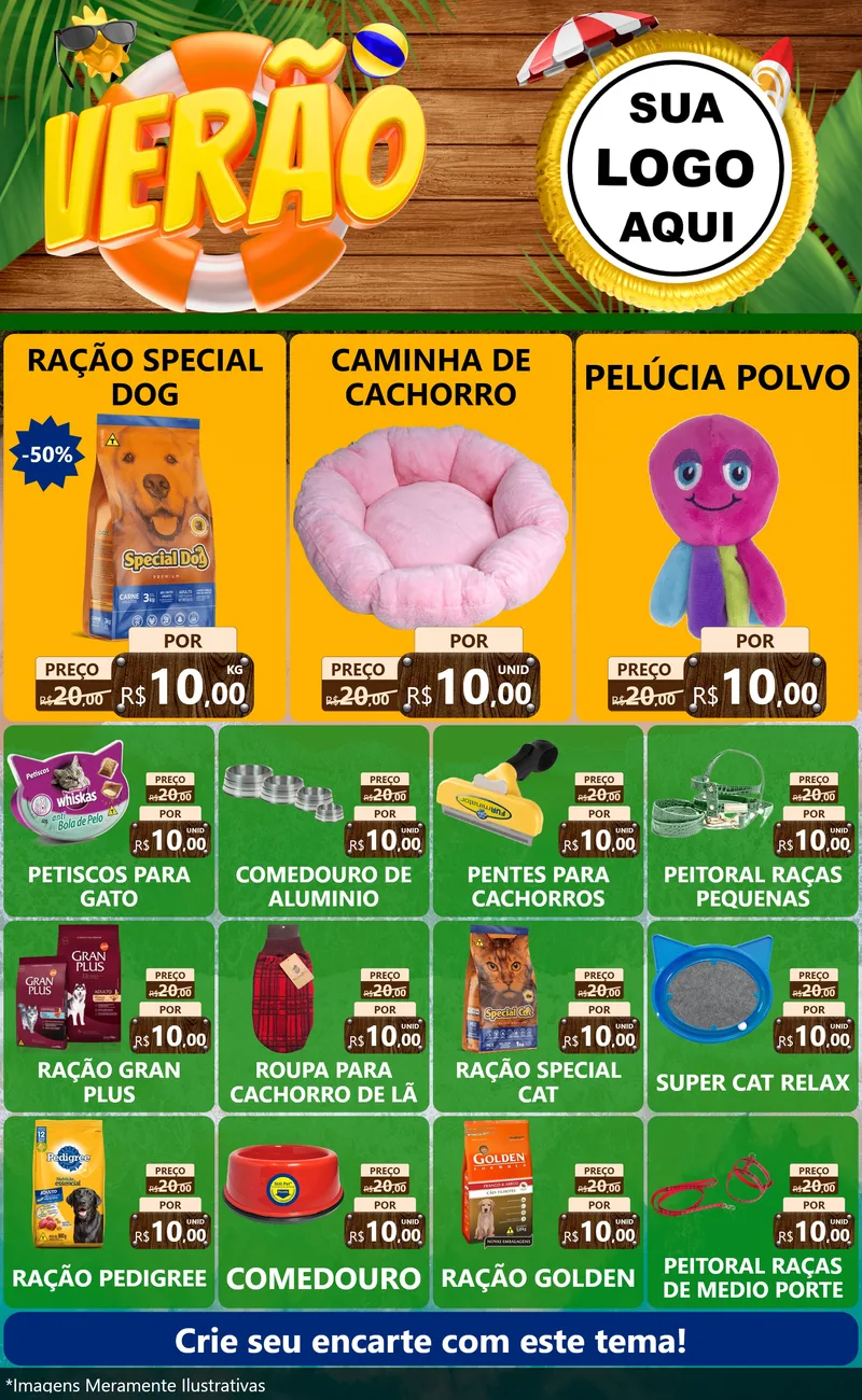 Modelo de Encarte para Encarte Grande com o tema Verão para Pet Shop