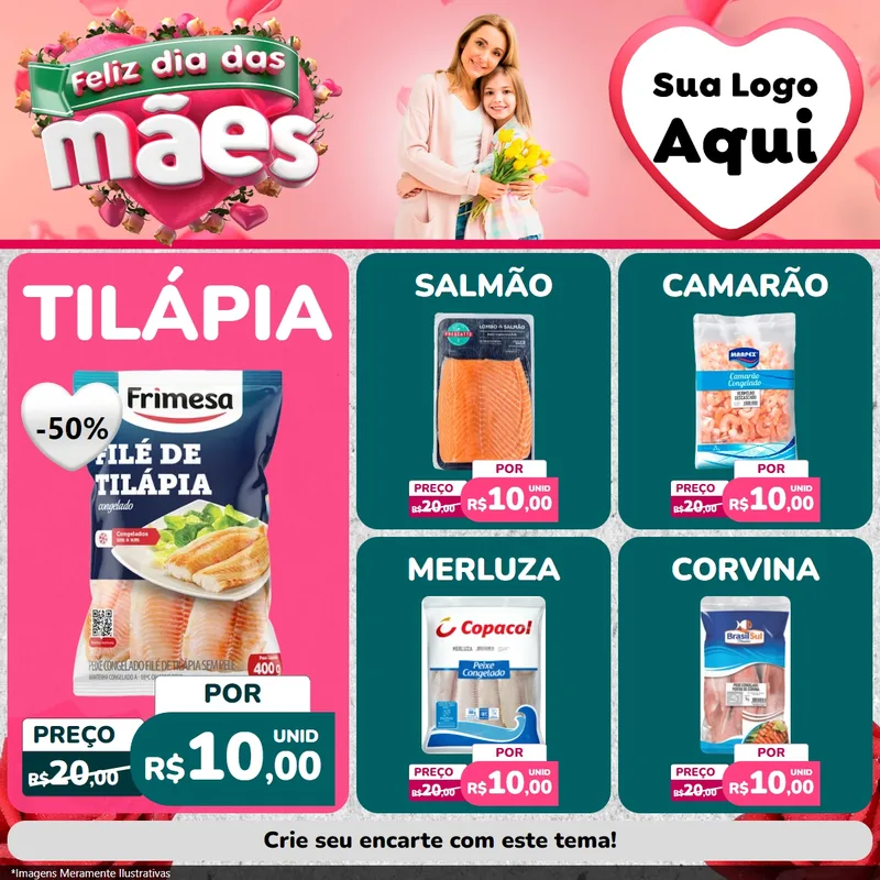 Modelo de Rede Social para Feed Facebook com o tema Feliz Dia das Mães para Peixaria