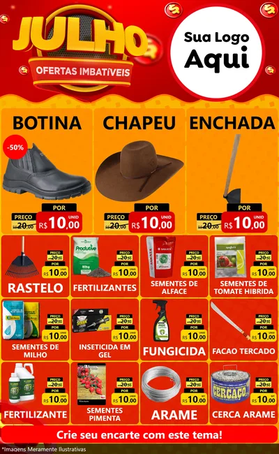 Modelo de Encarte para Encarte Grande com o tema Julho Ofertas Imbatíveis para Agropecuária
