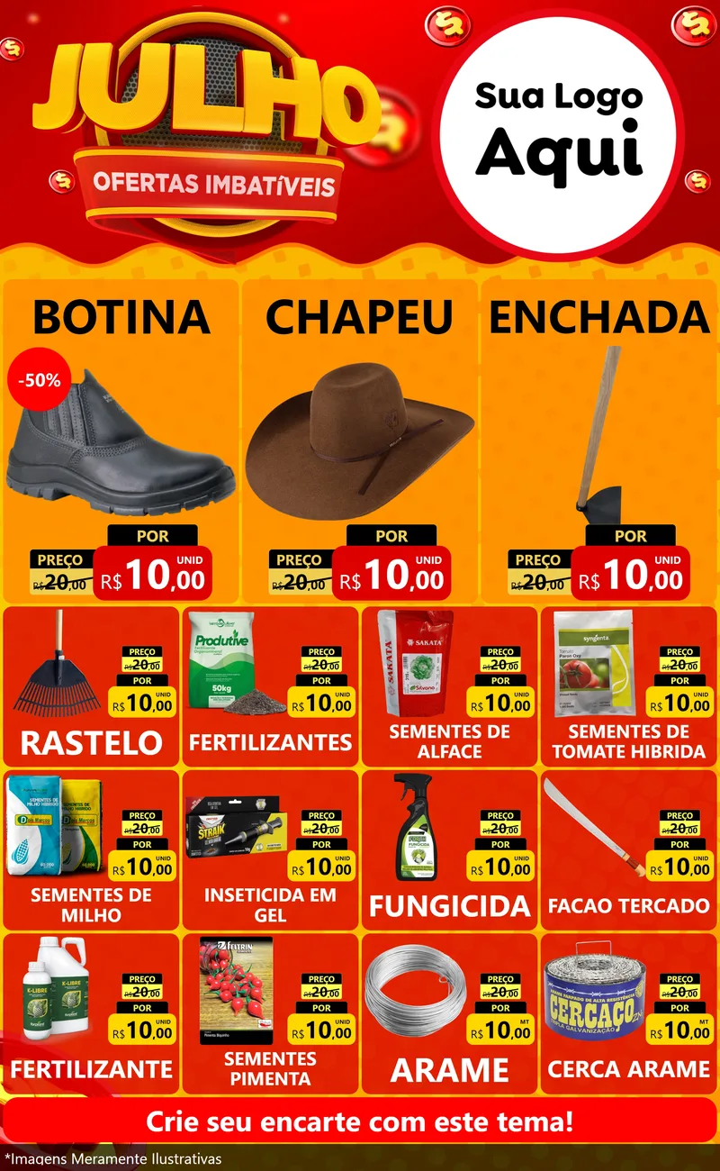 Modelo de Encarte para Encarte Grande com o tema Julho Ofertas Imbatíveis para Agropecuária