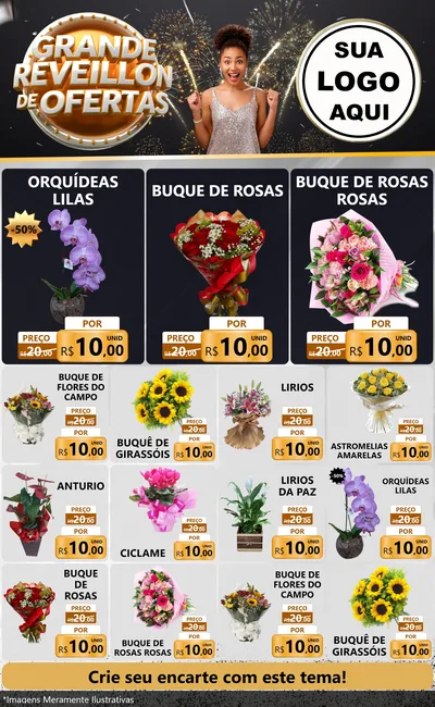 Modelo de Encarte para Encarte Grande com o tema Grande Réveillon de Ofertas para Floricultura e jardim