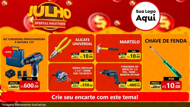 Modelo de TV para TV Horizontal com o tema Julho Ofertas Imbatíveis para Maquinas e Ferramentas