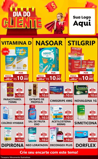 Modelo de Encarte para Encarte Grande com o tema Dia do Cliente para Farmácia