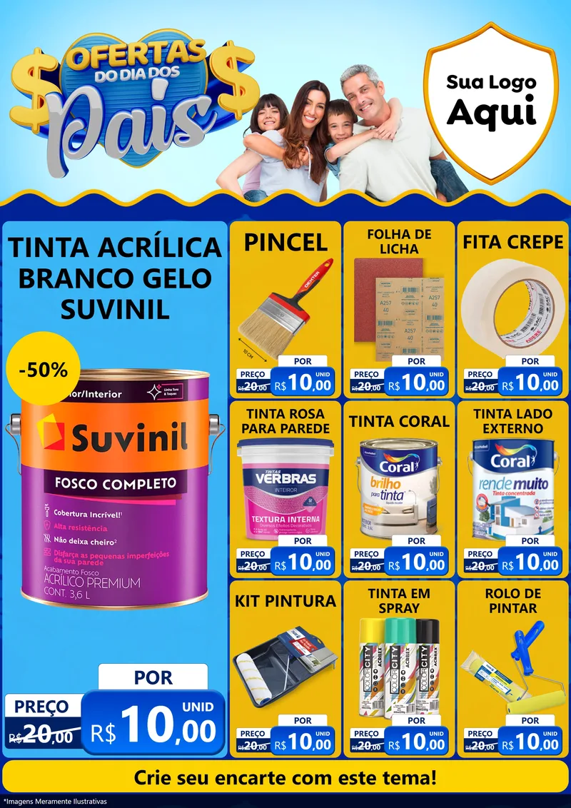 Modelo de Encarte para Encarte A4 Vertical com o tema Ofertas do Dia dos Pais para Tintas e Ferramentas