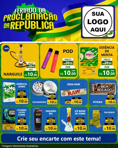 Modelo de Rede Social para Feed Instagram com o tema Feriado da Proclamação da República para Tabacaria