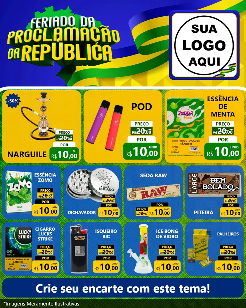 Modelo de Rede Social para Feed Instagram com o tema Feriado da Proclamação da República para Tabacaria